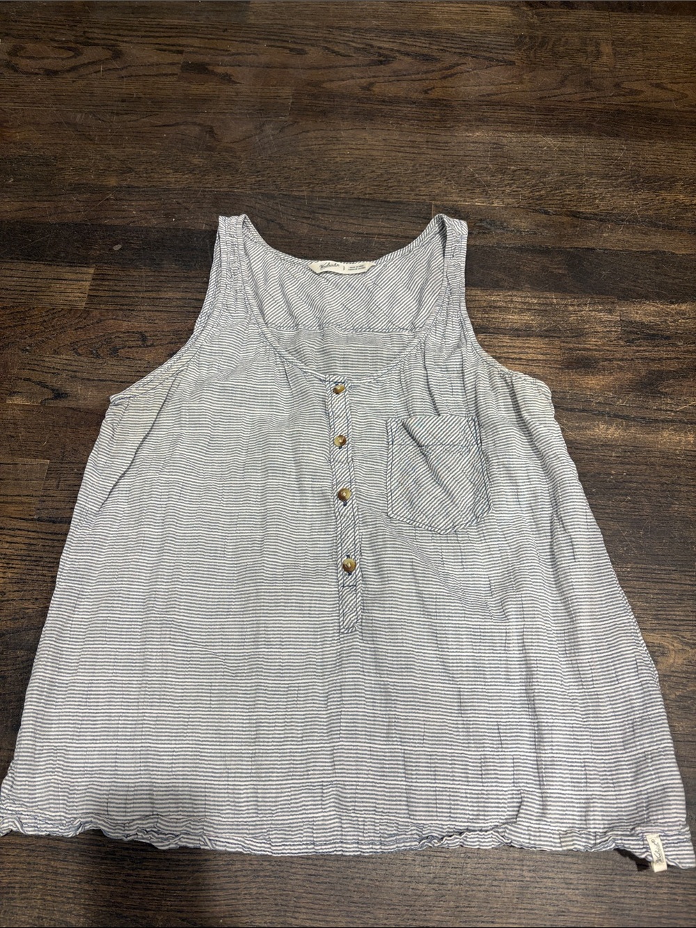 Woolrich Navy & White Mini-Stripe Button Tank